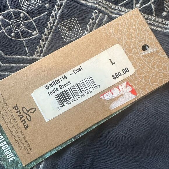 Prana Tribal Embroidered 100% Cotton Indie Sundress Coal NWT Size Large - Picture 11 of 12